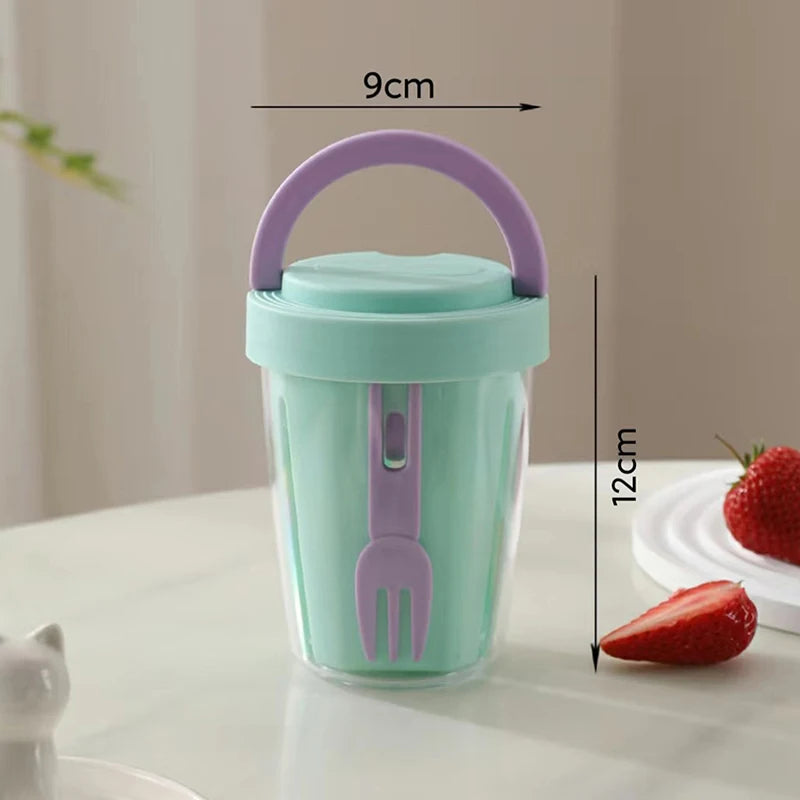 Portable Salad Cup with Drainage, Lid & Fork – Leak-Proof Food Storage Cup Qst Green