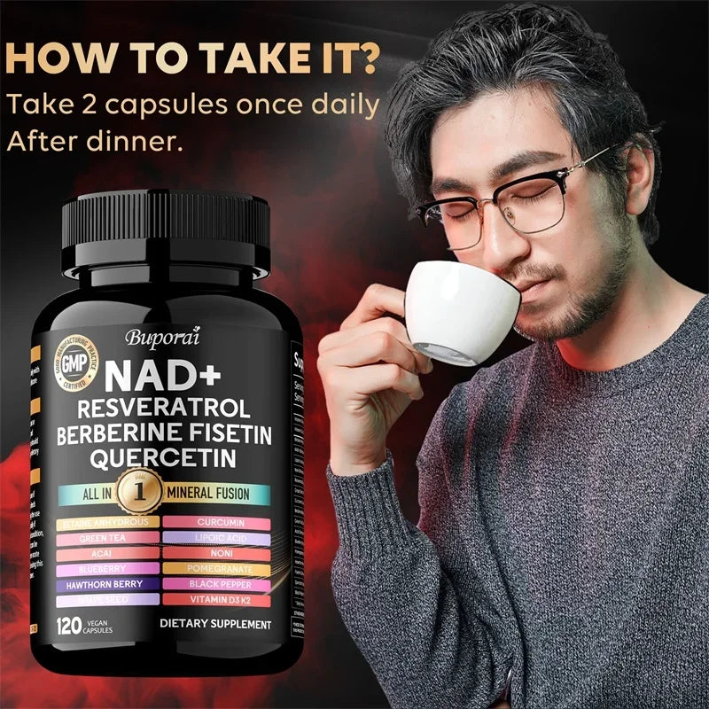NAD+ Resveratrol Berberine 18-in-1 Supplement | Cellular Wellness Dietary Supplement Qst