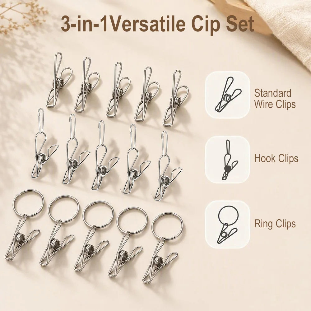 50PCS Stainless Steel Clothespins – 3 Styles, Rust-Resistant Stainless Steel Clothespins Qst