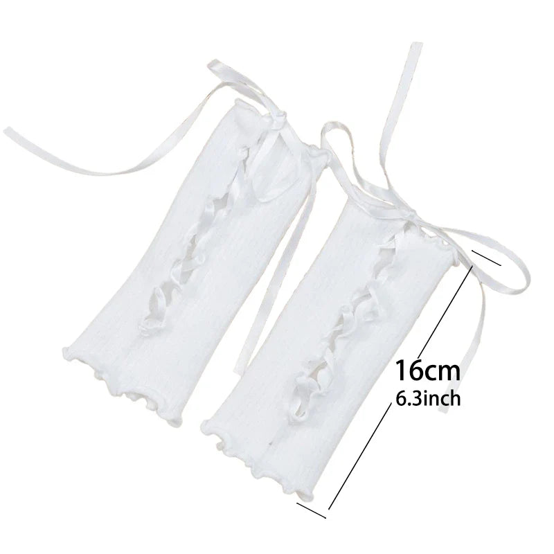 Women's Y2K Lace Ruffle Fingerless Gloves | Kawaii Lolita Lace Fingerless Gloves Qme