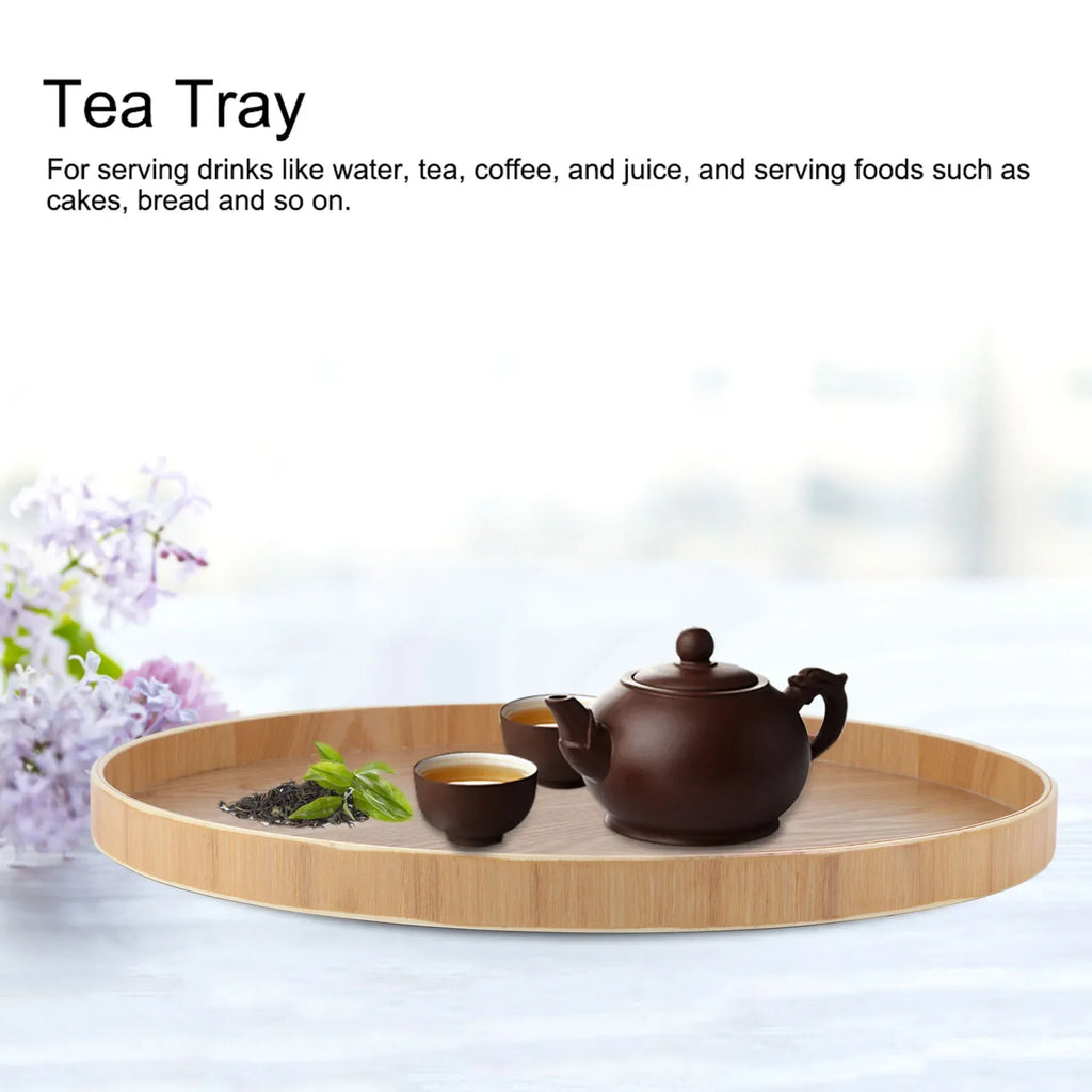 Round Solid Wood Serving Tray 14.76" – Tea, Coffee & Snack Tray Wooden Serving Tray Qme
