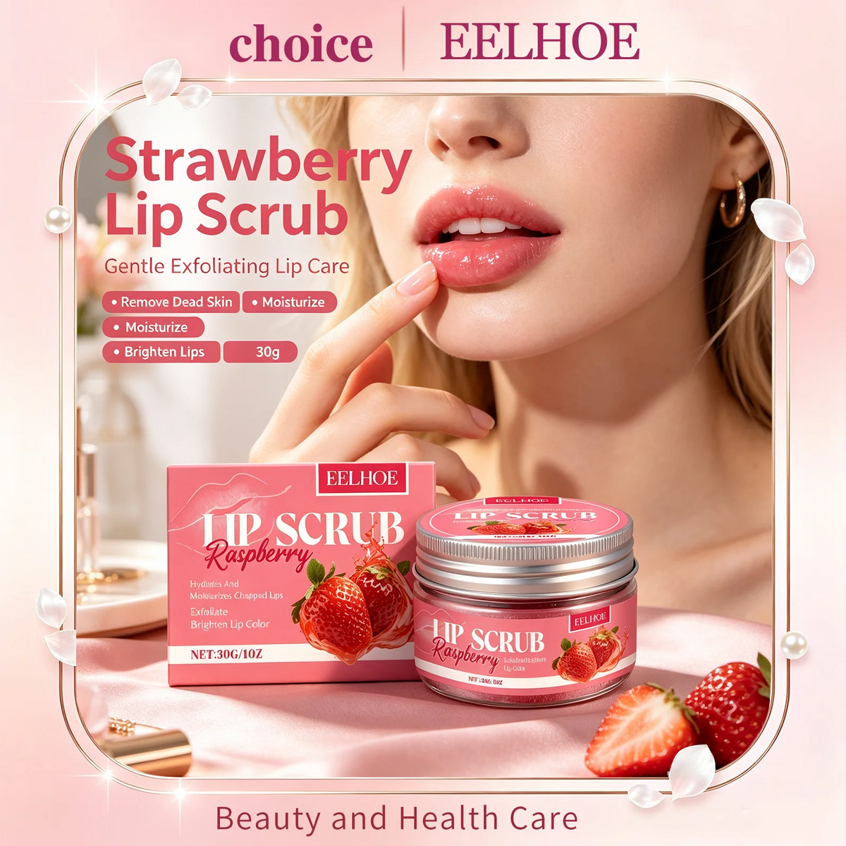 Strawberry Lip Scrub – Moisturizing & Brightening Lip Exfoliator Lip Scrub Qst