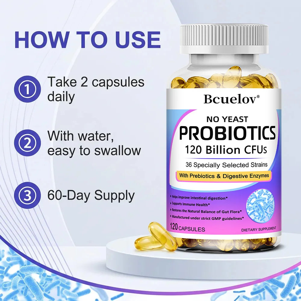 Probiotics 120 Billion CFU, 36 Strains + Prebiotics & Enzymes Probiotic Supplement Qst