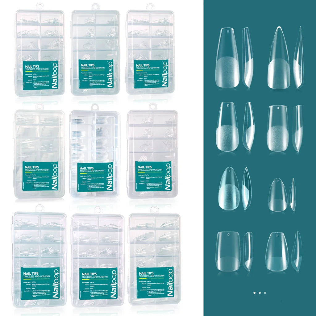 Nailpop Clear Acrylic False Nail Tips 120pcs – 12 Sizes, Reusable False Nail Tips Qme