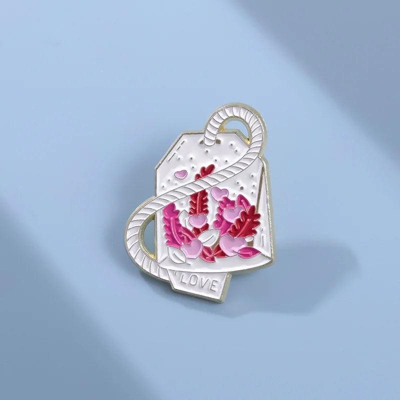 Cartoon Enamel Pin Pink Leaf Heart Brooch Badge | Metal Pin Enamel Brooch Pin Qme