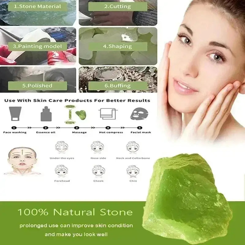 Natural Jade Roller & Gua Sha Stone Face Body Massager Jade Massage Tool Qme