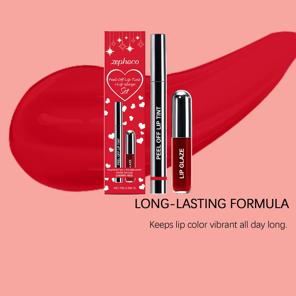 Cherry Red Lip Set – Peel-Off Lip Liner & Moisturizing Gloss Lip Makeup Set Qst