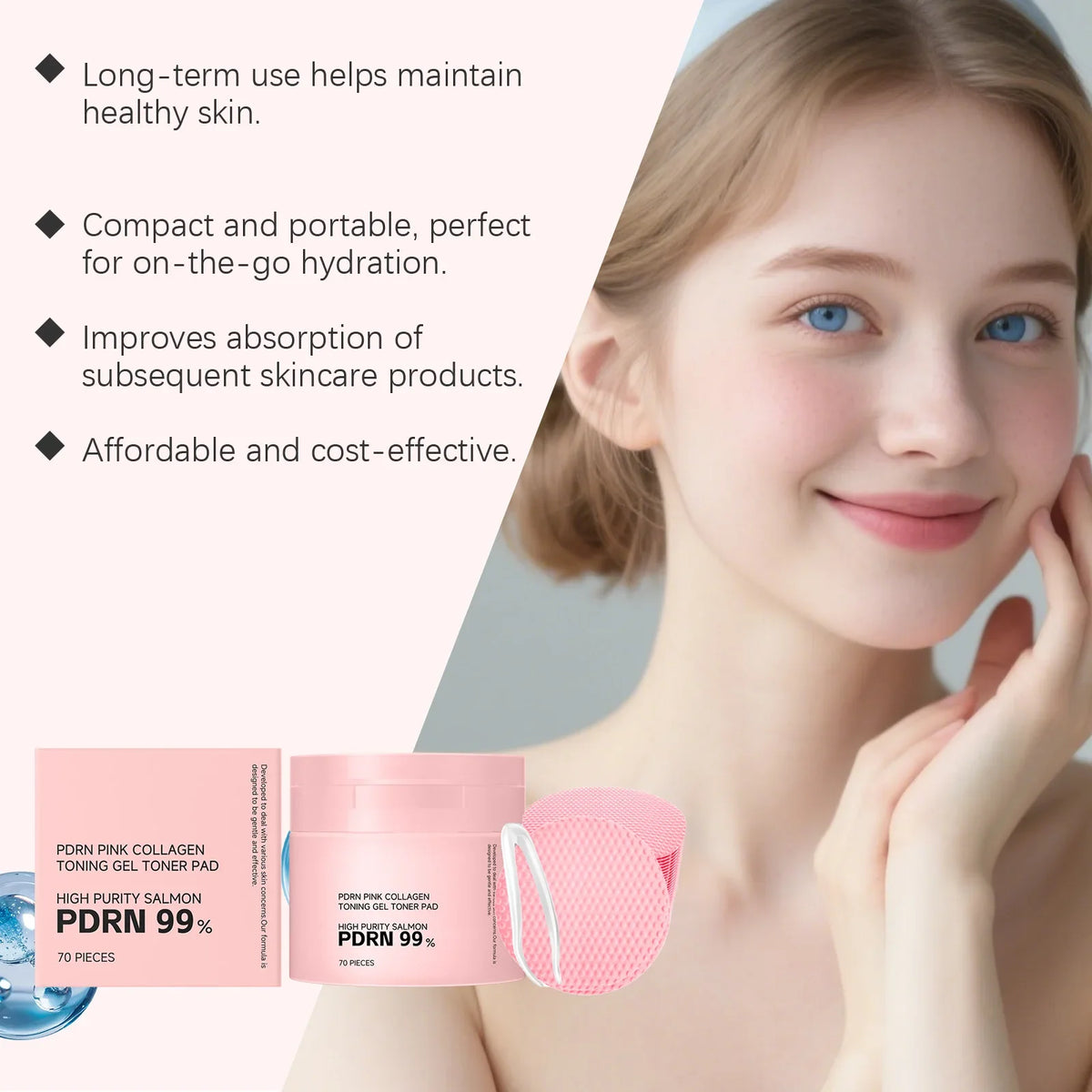 PDRN Pink Collagen Toning Gel Toner Pads – Hydrate & Refine Pores Toner Pads Qme