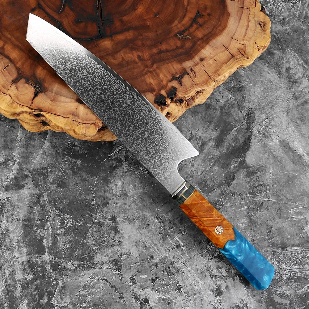 8" Kiritsuke Damascus Steel Chef Knife – Resin Wood Handle Damascus Chef Knife Qst