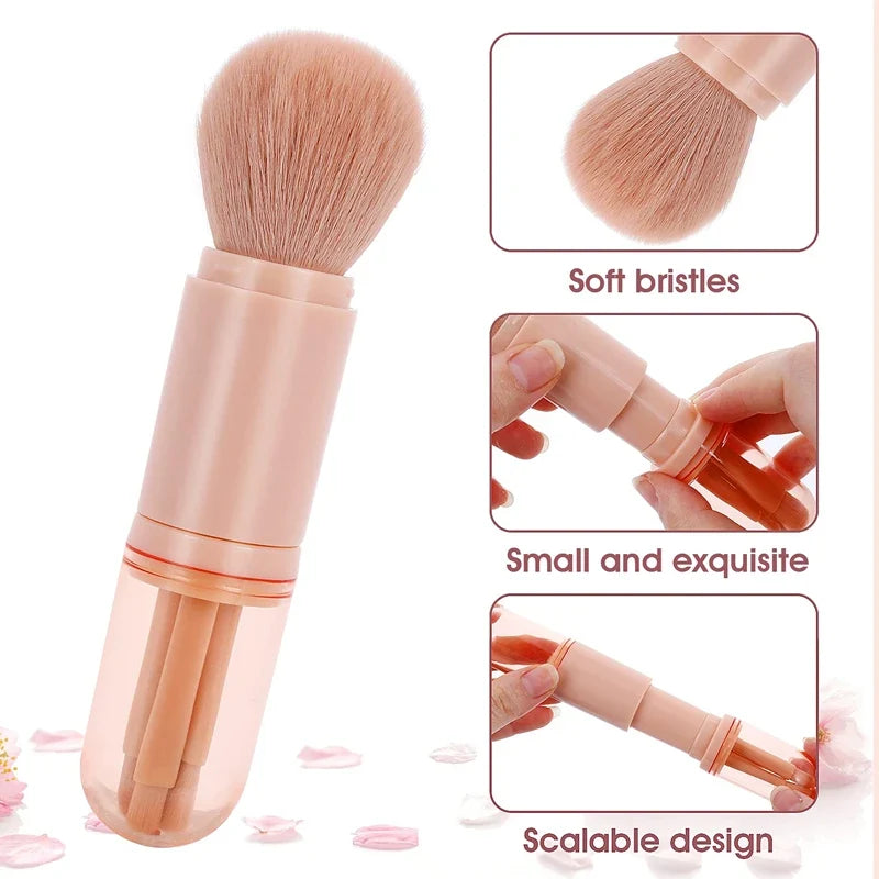 4-in-1 Retractable Mini Makeup Brush Set | Travel Eyeshadow Travel Makeup Brush Set Qme
