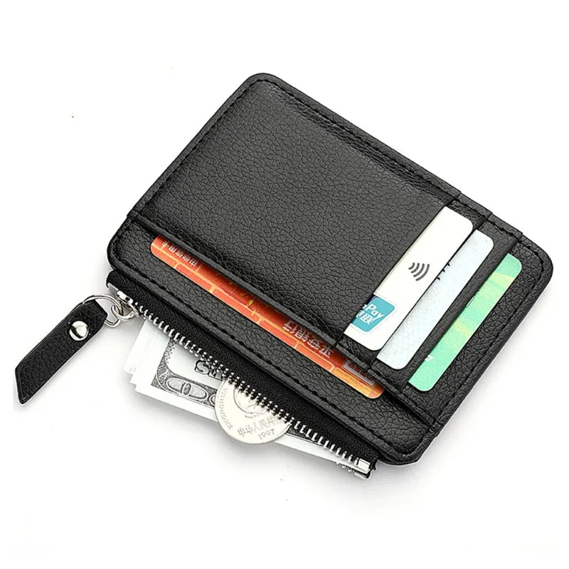 Lychee Pattern PU Zipper Card Wallet – Slim & Stylish Card Wallet Qme