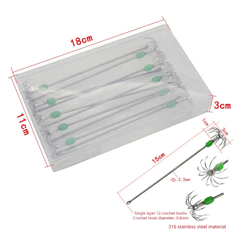 Umbrella Hooks Live Bait Squid Octopus Stainless Steel Box Fishing Hooks Qme silver-10