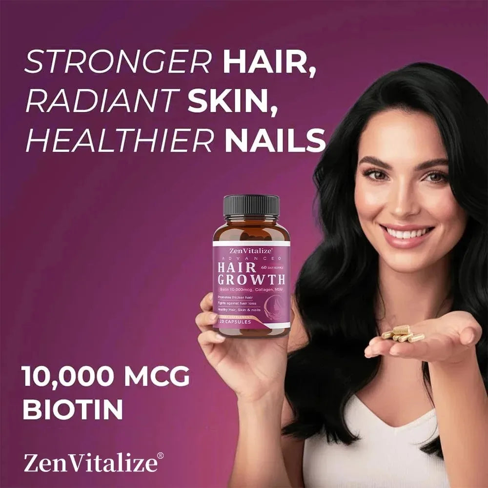 ZENVITALIZE Biotin & Collagen Hair Growth Supplements – Unisex Hair Growth Supplement Qst