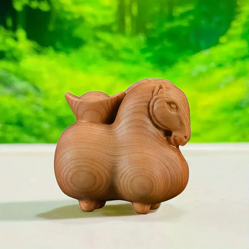 Handcrafted Wooden Horse Ornament | Chinese Zodiac Statue Decorative Figurine Qme