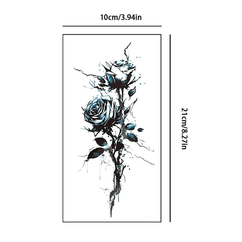 Blue Rose Leg Temporary Tattoo Stickers – Realistic & Colorful Temporary Tattoo Sticker Qme AQ-043