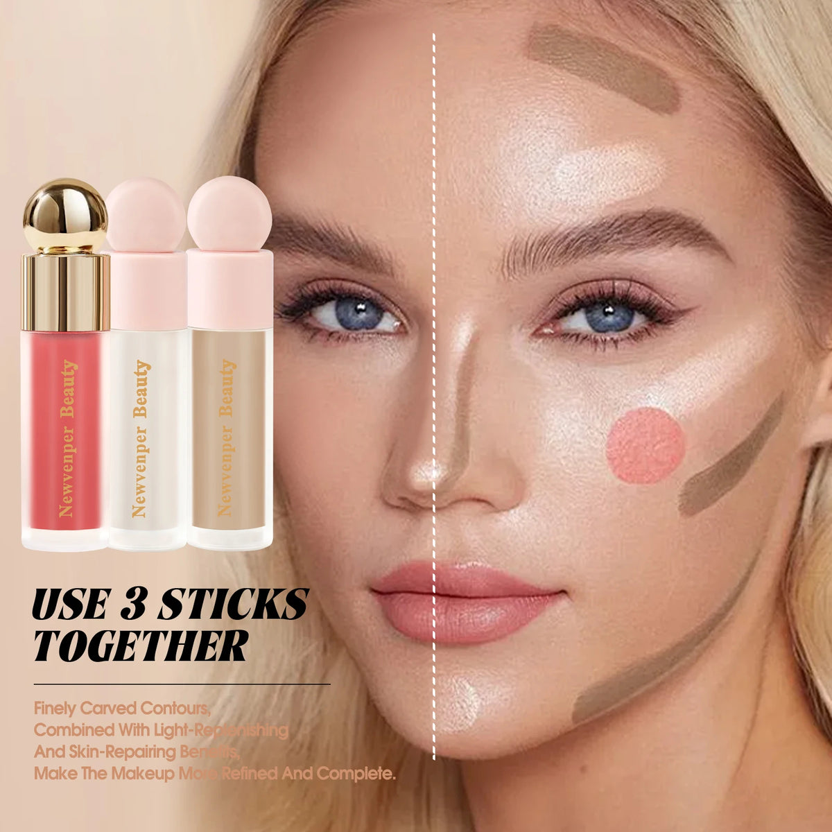 NEWVENPER Liquid Highlighter Blush & Contour Set – Natural Glow Liquid Makeup Set Qst