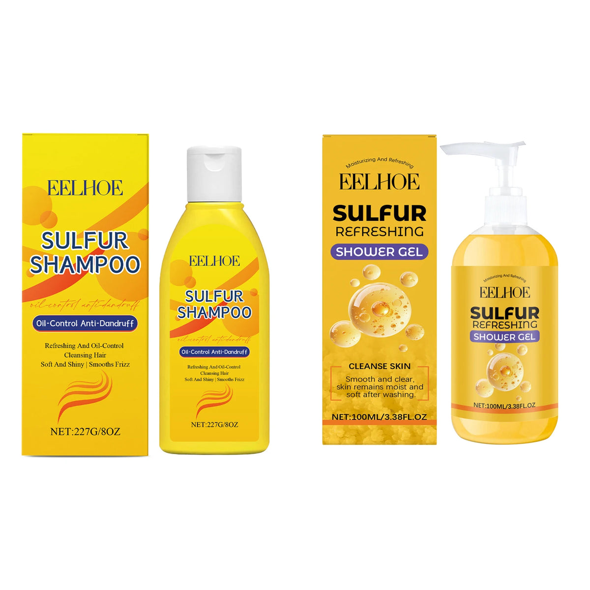 Eelhoe Sulfur Shampoo & Shower Gel Set – Oil Control, Deep Clean Shampoo & Body Wash Set Qst