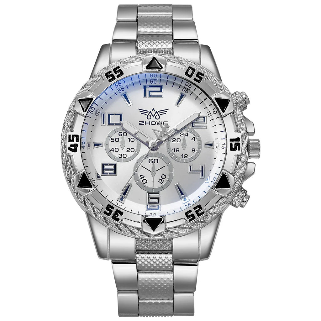 Men's Chronograph-Style Steel Band Casual Watch Men's Casual Watch Qme