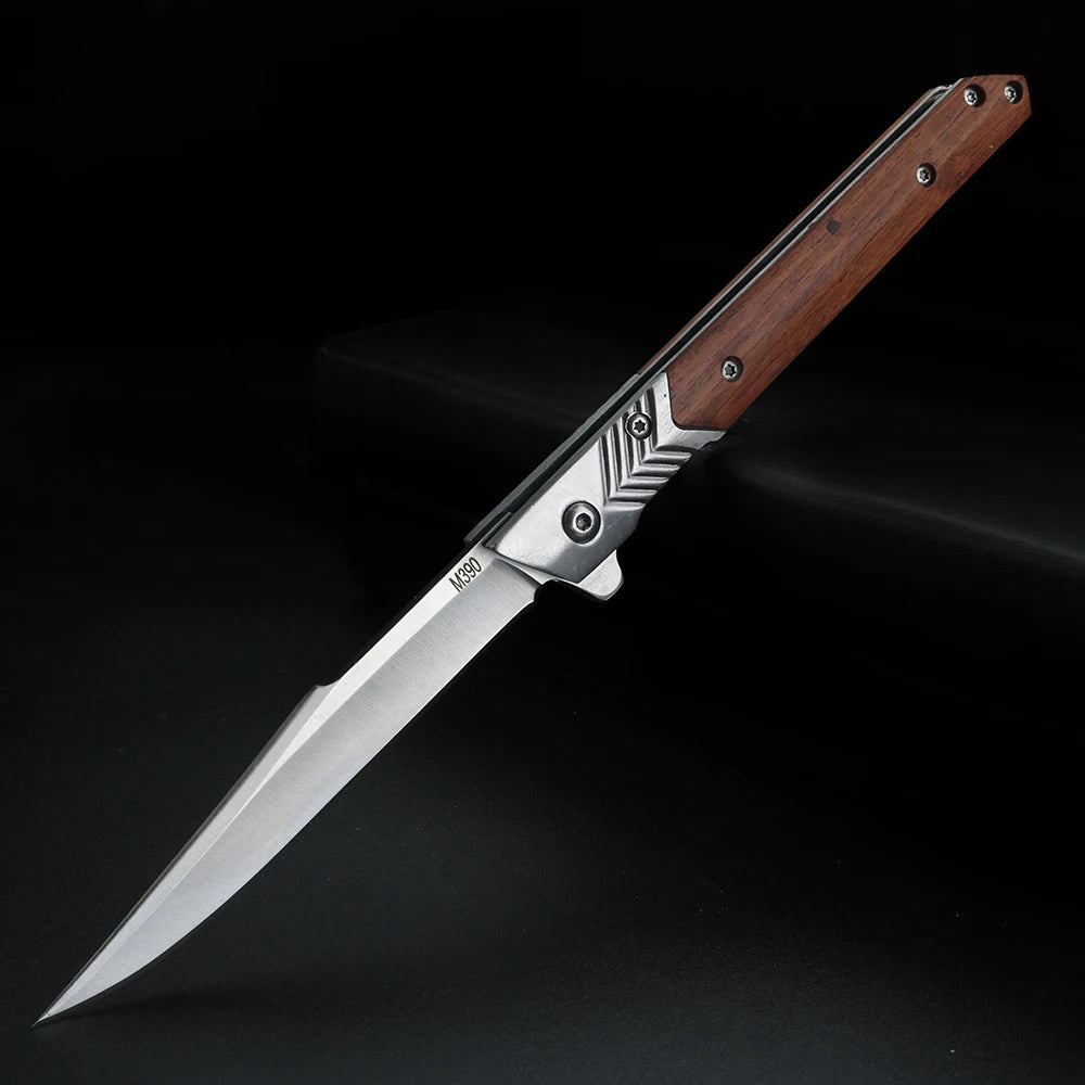 XUAN FENG Sandalwood Folding Knife – D2 Steel HRC 59 Folding Pocket Knife Qst