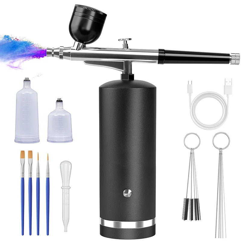 Windaily Cordless Airbrush Kit with Compressor – Nail Art & Craft Airbrush Kit Qst Black