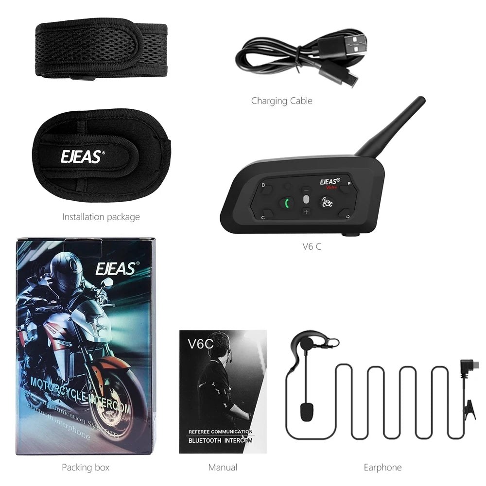 EJEAS V6C RPO Bluetooth Helmet Intercom – 800M Wireless Bluetooth Helmet Intercom Qst 1 PCS