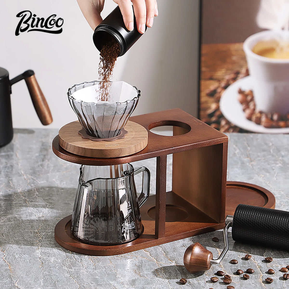 Bincoo Pour Over Coffee Stand & Wood Storage Rack for Filter Cup Coffee Accessory Rack Qst