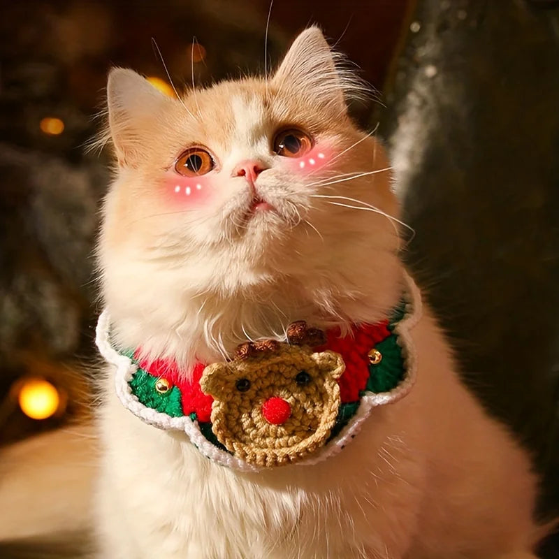 Christmas Cat Collar Scarf with Bell – Festive Pet Accessory Pet Collar Scarf Qme