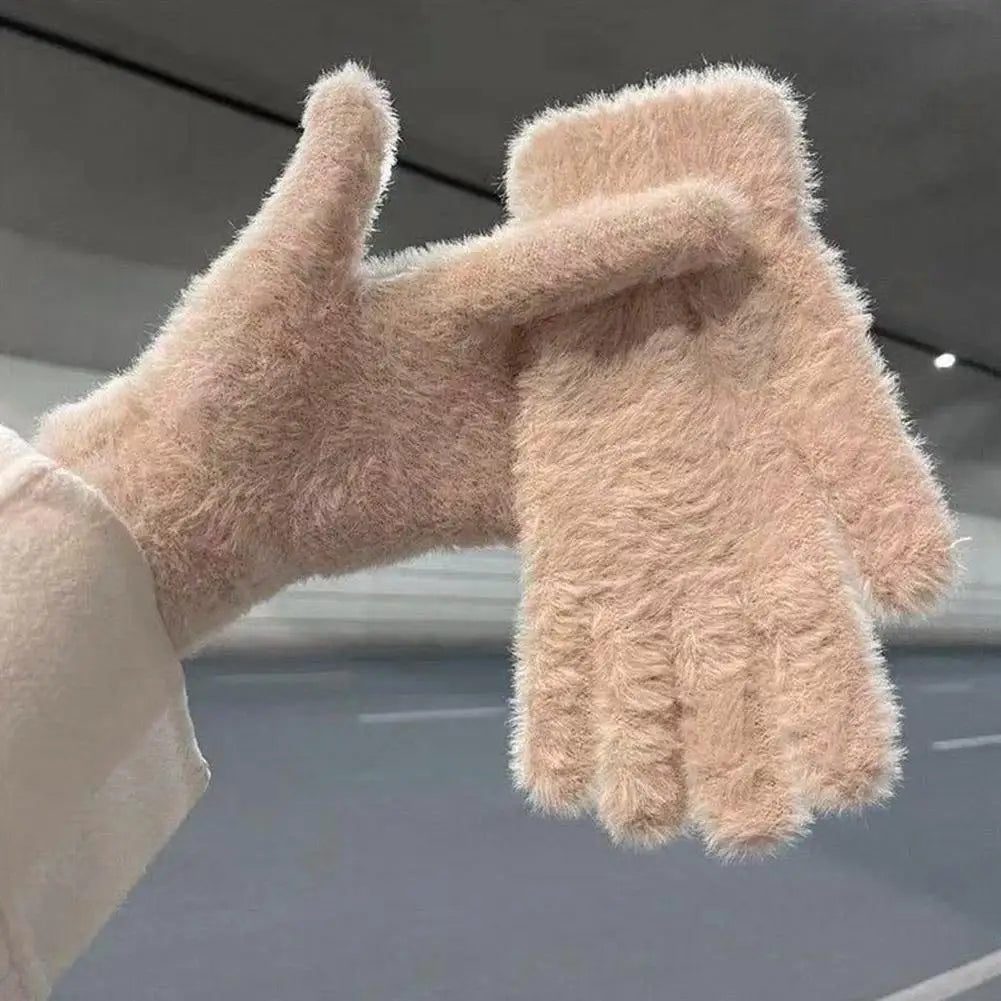 Winter Mink Velvet Five Finger Gloves – Plush & Warm Winter Velvet Gloves Qme