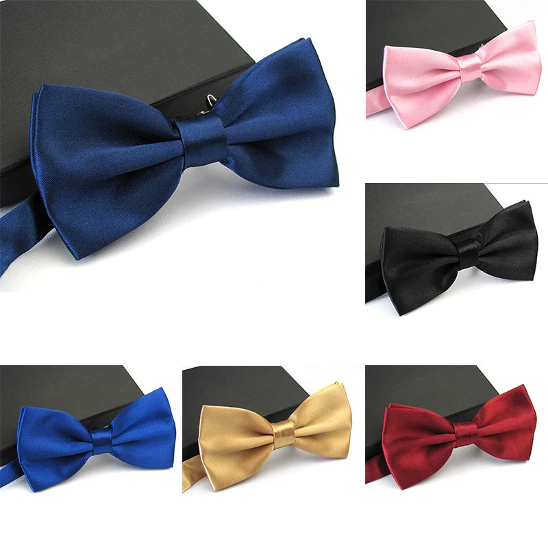Men's Satin Bow Tie – Solid Color Adjustable Wedding Bow Tie Satin Bow Tie Qst