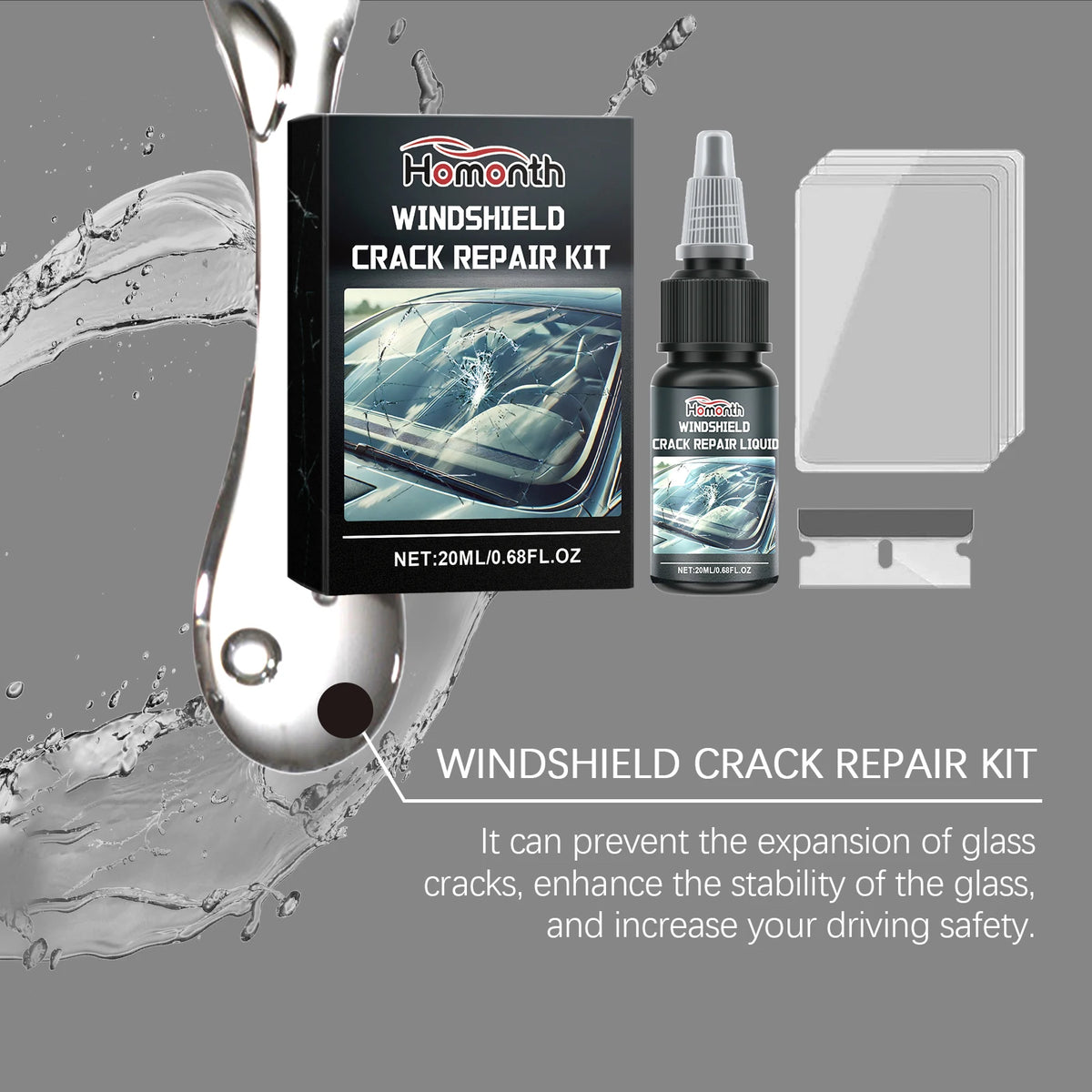Windshield Glass Crack Repair Kit – Clear Adhesive Liquid 20ml Windshield Repair Kit Qst