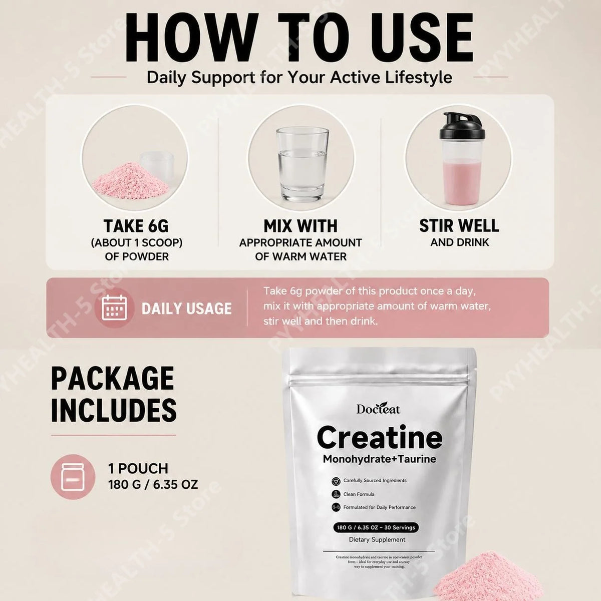 Creatine Monohydrate & Taurine Powder – 30 Servings | Sports Nutrition Sports Nutrition Powder Qst