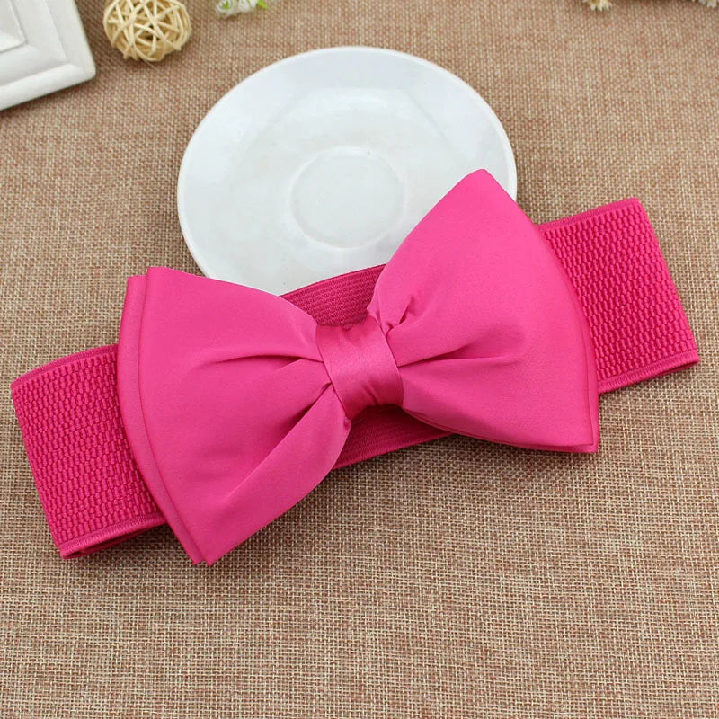 Women's Elastic Wide Bowknot Cummerbund Waist Belt Cummerbund Waist Belt Qst Rose red