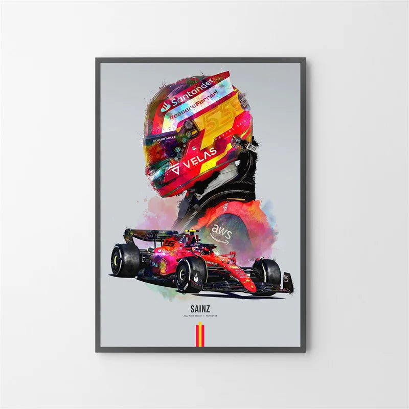 Watercolor F1 Racing Driver Helmet Canvas Print Wall Art Canvas Wall Art Qst 3 20x30cm Unframed