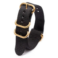 Nylon Watch Band with Golden Round Buckle – 18–24mm Stripe Nylon Watch Band Qme Black 18mm