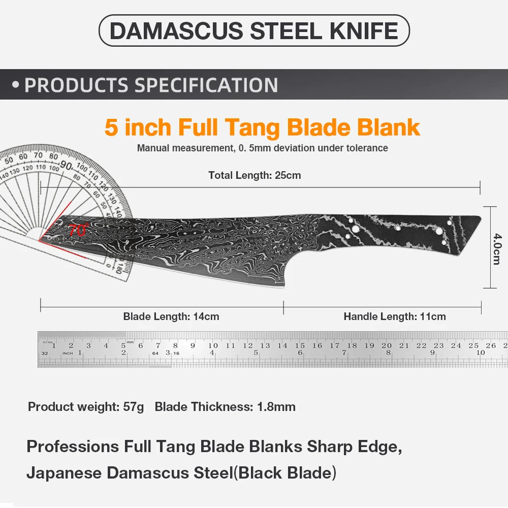 Damascus Steel Chef Knife Blank – Hand Forged Black Blade Knife Making Blank Qst