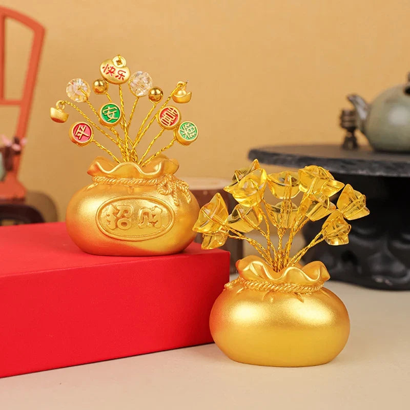 Feng Shui Money Tree Fortune God Miniature Resin Statue Decorative Figurine Qme
