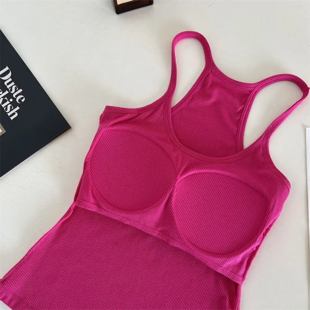 Women's Wire-Free Crop Camisole with Built-In Chest Pad Padded Crop Camisole Qme