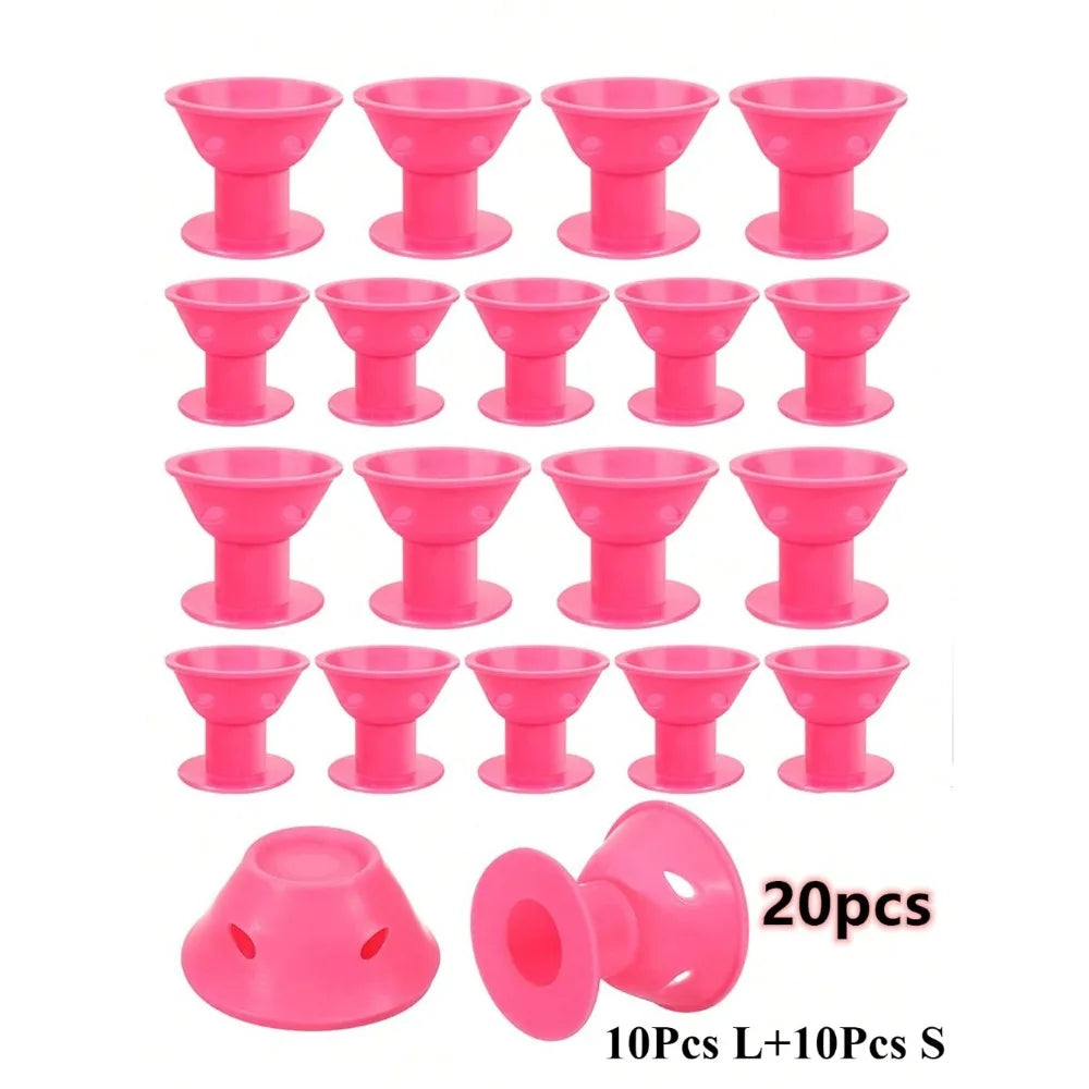 10 Silicone Heatless Hair Rollers – Reusable No-Heat Curlers Heatless Hair Rollers Qme 20Pcs pink
