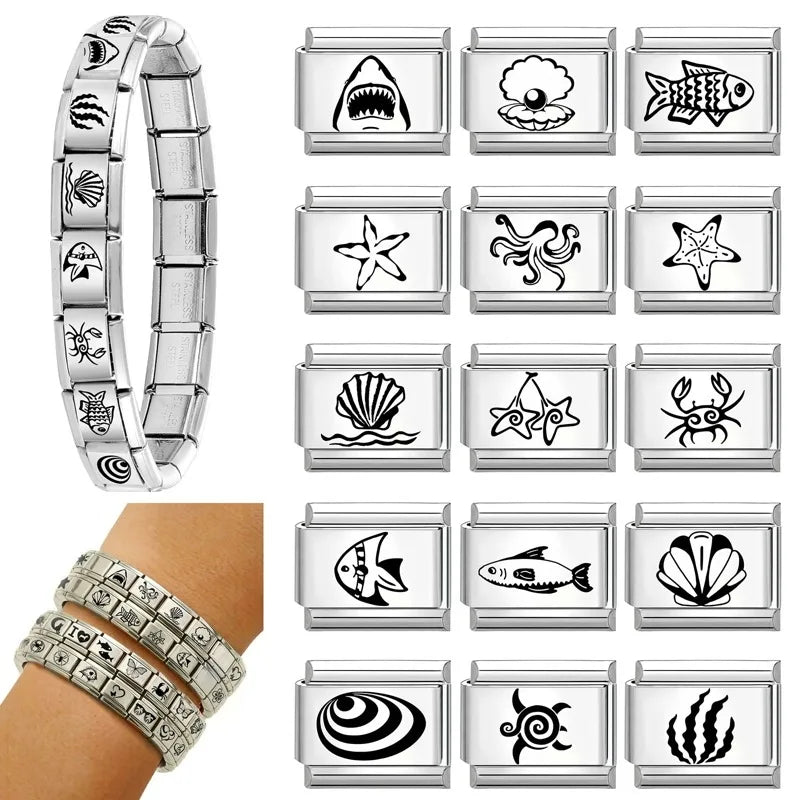 Jellyfish Turtle Laser Engraved Italian Charm Links | 32 Colors Italian Charm Links Qme