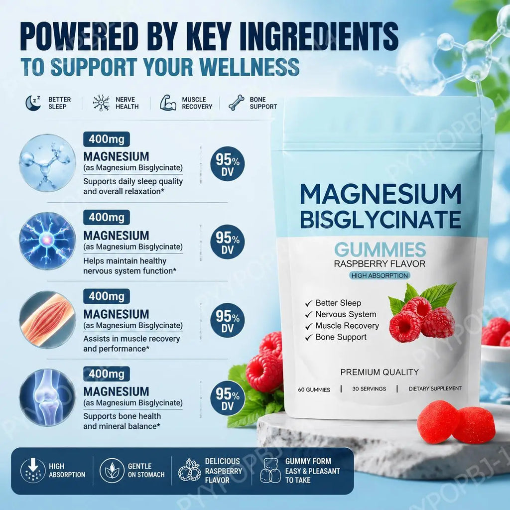 Magnesium Bisglycinate Gummies – Sleep & Muscle Support, 60ct Magnesium Supplement Qst