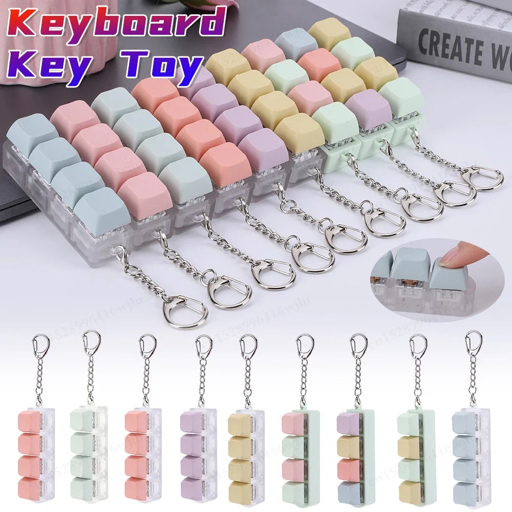 4-Key Keycap Fidget Clicker Cube Keychain Toy – 9 Colors Fidget Clicker Toy Qme