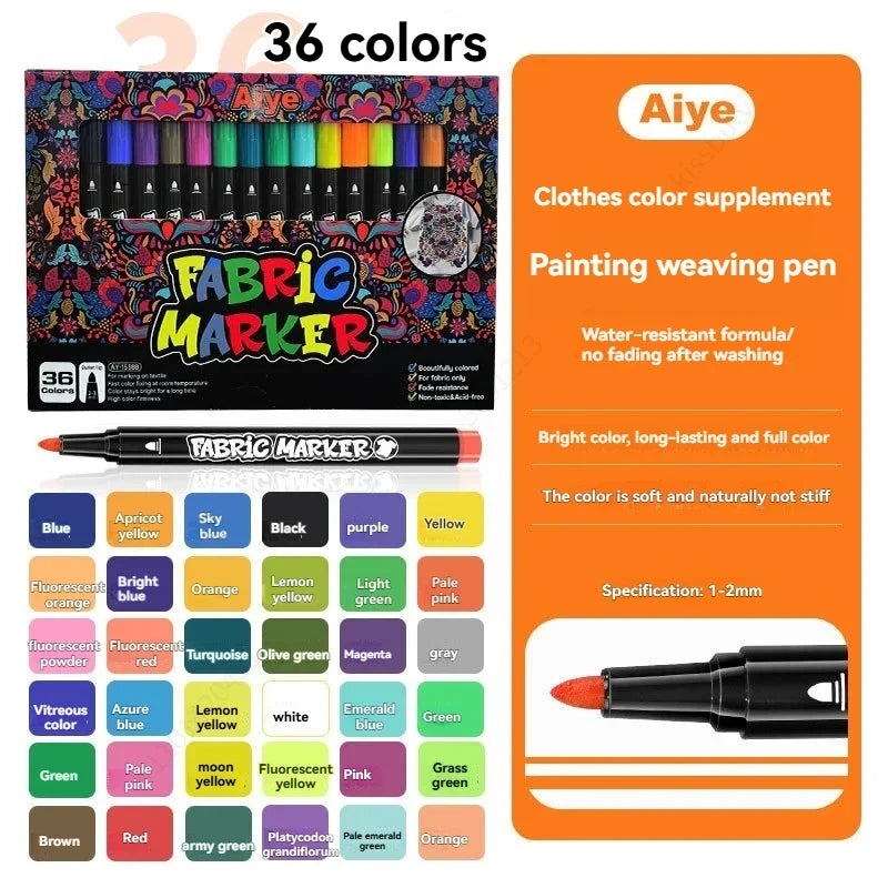 36pc Waterproof Permanent Fabric Marker Pens – DIY Art Set Fabric Marker Set Qme 36 colors