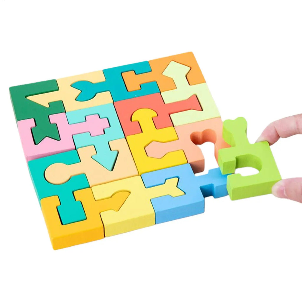 Kids Wooden Geometric Shape Matching Puzzle – 16 Pieces Wooden Kids Puzzle Qme