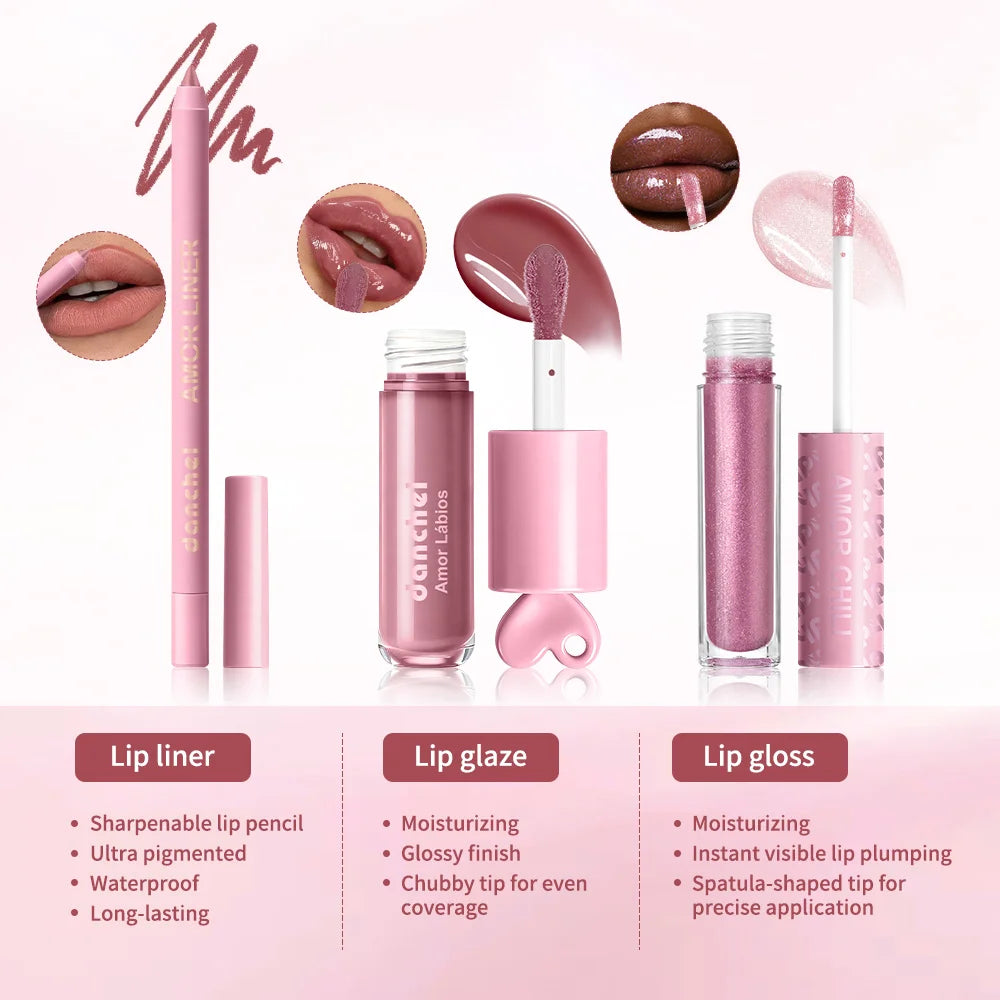 Mirror Lip Gloss Kit – Liner, Gloss & Shimmer with Vitamin E Lip Gloss Set Qst