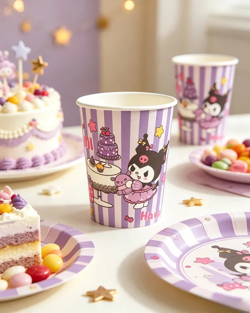 Hello Kitty & Kuromi Birthday Party Disposable Tableware Set Party Tableware Set Qme 3 Pack of 10