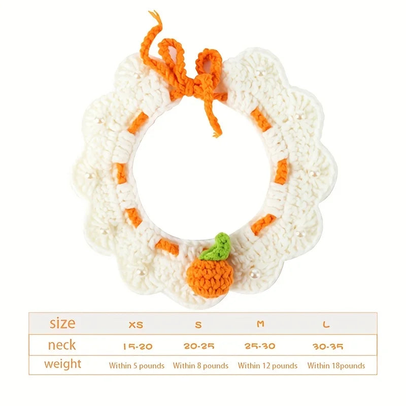 Handmade Woven Bow Cat & Dog Collar – Adjustable Orange Nylon Pet Collar Qme