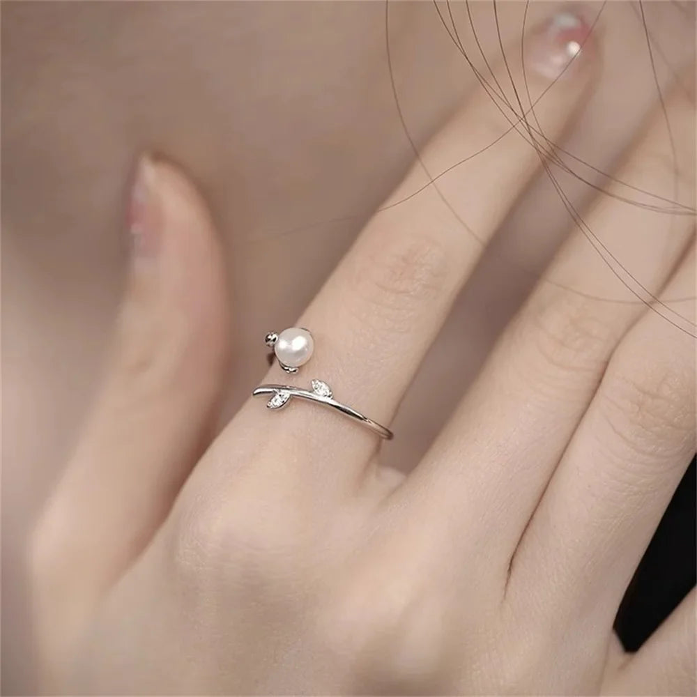 Imitation Pearl Sprouting Open Ring – Women's Casual Jewelry Fashion Ring Qme