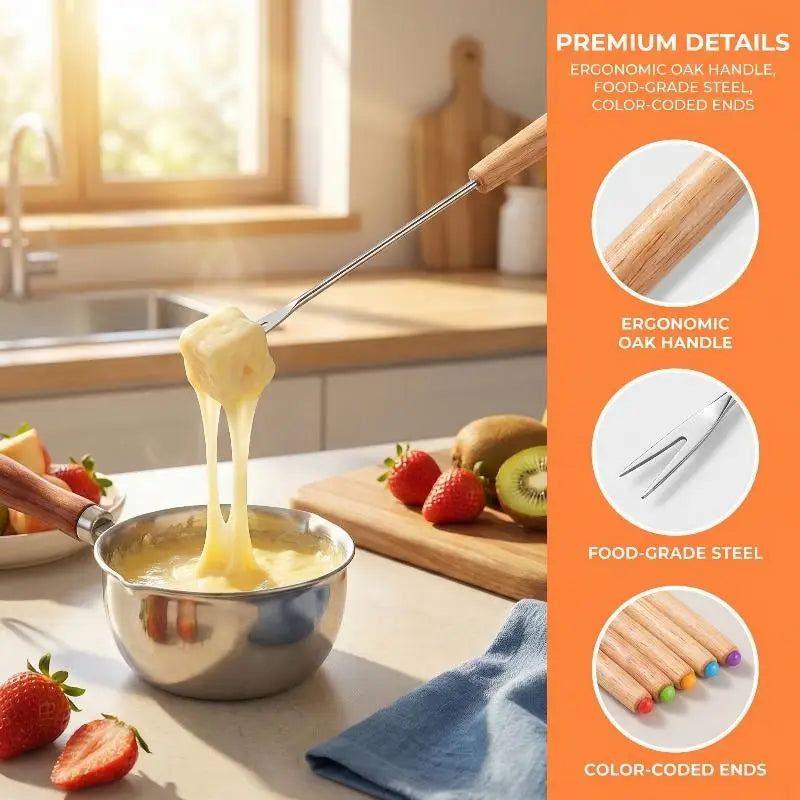 6-Piece Reusable Fondue Forks – BBQ, Grilling & Dipping Set Fondue Fork Set Qme