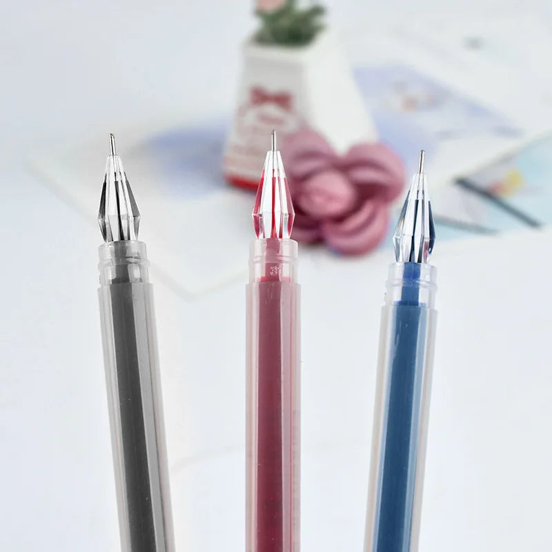 3-Mix Diamond Tip Gel Pens | Black Blue Red | 0.38mm Large Capacity Gel Pen Set Qme