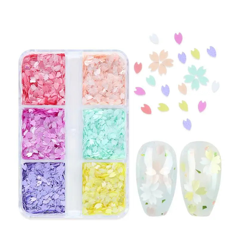 Holographic Nail Sequins 6-Grid Floral Glitter Stickers Nail Art Glitter Qst B